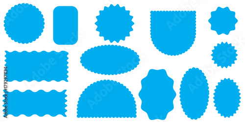 Colorful Set Zigzag edges set. Torn paper, jagged rectangular shape box element set with zigzag edges. Silhouette stickers circle, square, oval and rectangle labels. Vector illustration