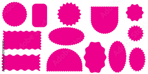 Colorful Set Zigzag edges set. Torn paper, jagged rectangular shape box element set with zigzag edges. Silhouette stickers circle, square, oval and rectangle labels. Vector illustration