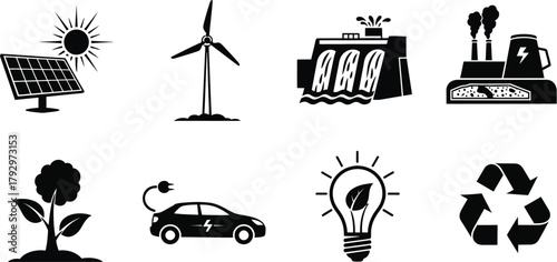 Silhouettes of black ecology icons