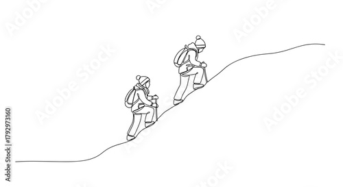 Children climbing snowy hill symbolizing effort and winter play