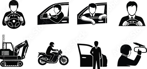 Silhouettes of driver and vehicle icons