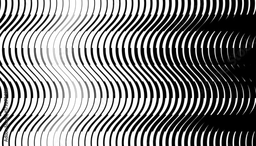 Black and white smooth transition of geometric pattern with halftone effect. Wave pattern for sporty background and jersey design. Fully editable vector element. 