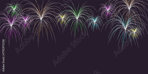 Vintage Fireworks collection. Retro gold Explosion burst shapes on Black Background. Vintage light starburst labels, symbols, Fireworks, Logotype or lettering design element.