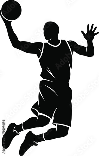 Silhouette of a basketball player jumping to shoot
