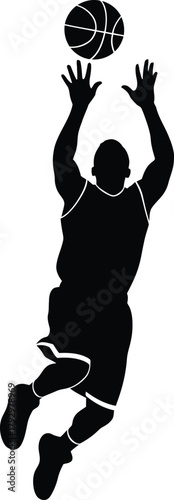 Silhouette of a basketball player jumping to shoot the ball