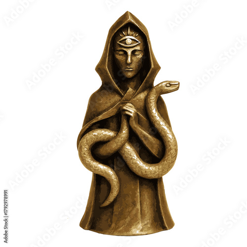 Hooded Mystic with Serpent vector