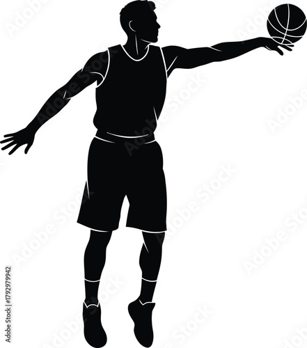 Silhouette of a basketball player in mid air making a shot