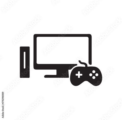 Gaming setup computer and controller vector icon"