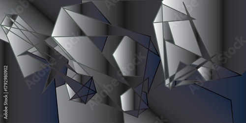geometric polygon gradients in sleek black and silver background 