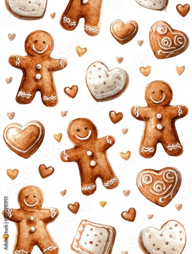 Gingerbread Cookies and Hearts Pattern for Festive Celebrations