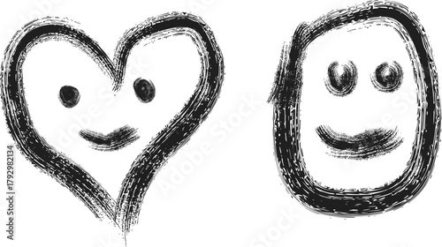 Brush Stroke Faces Expressing Love and Friendship