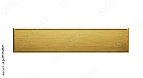 Golden metallic nameplate with brushed texture, isolated on transparent background