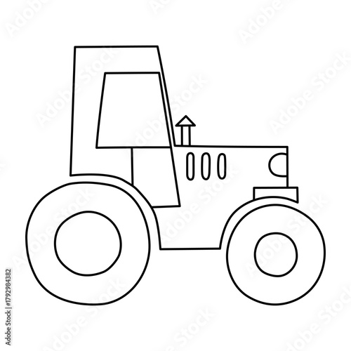 Tractor isolated on a white background. Linear icon, vector illustration, design element. Hand drawn wheeled tractor.