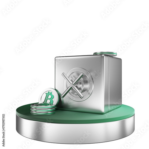 3D Render bitcoin save wallet banker icon cryptocurrentcy