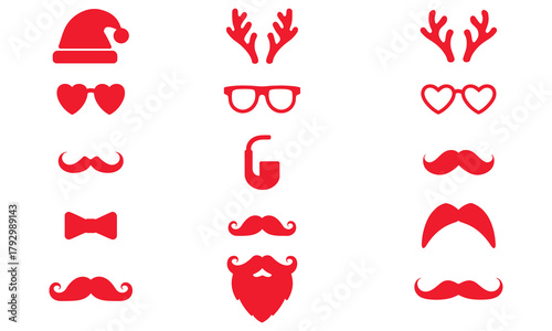 set of vector red hipster fashion men faces with beard, mustache, and glasses