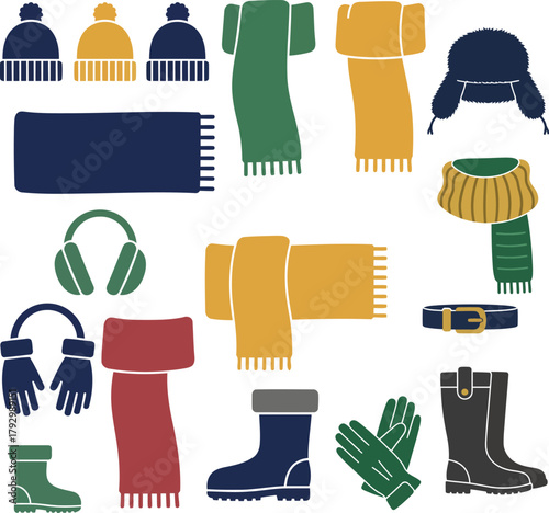 Modern flat color silhouette vector collection inspired by stylish winter accessories and fashion elements. perfect for fashion branding, winter promotions, boutique visuals and Fashion Designs.