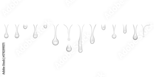 Realistic transparent liquid drops falling and splashes isolated drop on clean glossy surface with water oil honey syrup cream glaze fluid water-drop condensation dripping vector effects