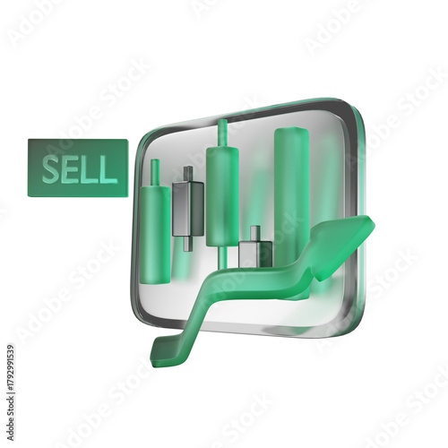 3D Icon market chart icon trading with sell button