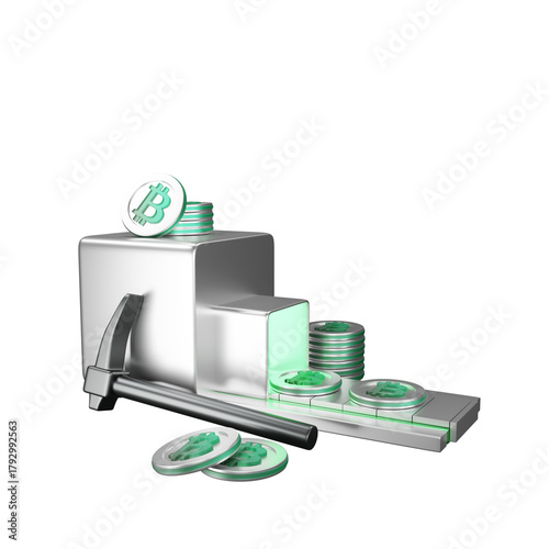 3D Icon minning bitcoin 3d illustration