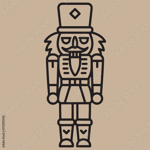 Black outline nutcracker soldier icon on beige background vector