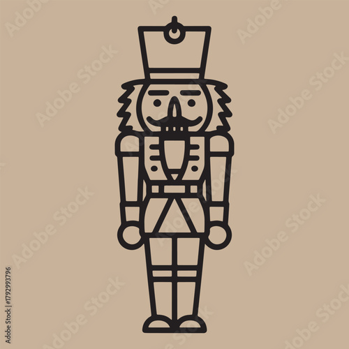 Black outline nutcracker soldier icon on tan background vector