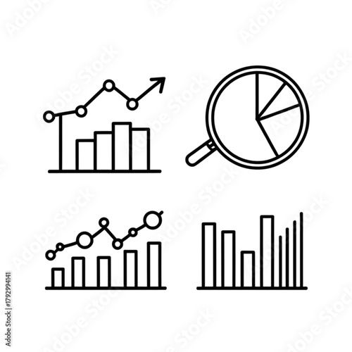 Analyze growth charts with magnifying glass for business insights, track market trends, and visualize financial success for data-driven decisions