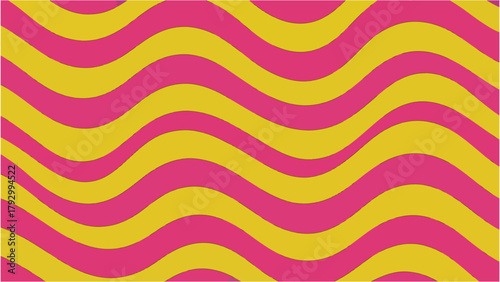 This vibrant abstract background features a mesmerizing pattern of wavy lines in hot pink and yellow, creating a visually striking and dynamic design element