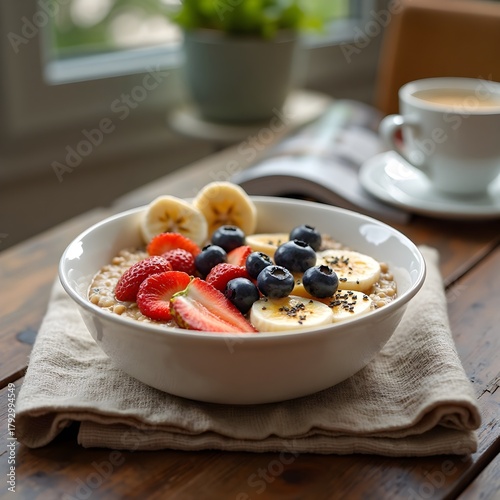 Fresh Fruit Oatmeal Bowl for Diet and Wellness