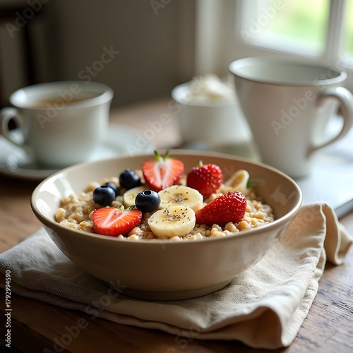 Fresh Fruit Oatmeal Bowl for Diet and Wellness