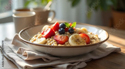 Fiber-Rich Oatmeal with Banana and Mixed Berries