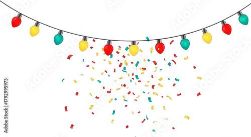 Celebration lights and confetti for festive occasions on transparent background