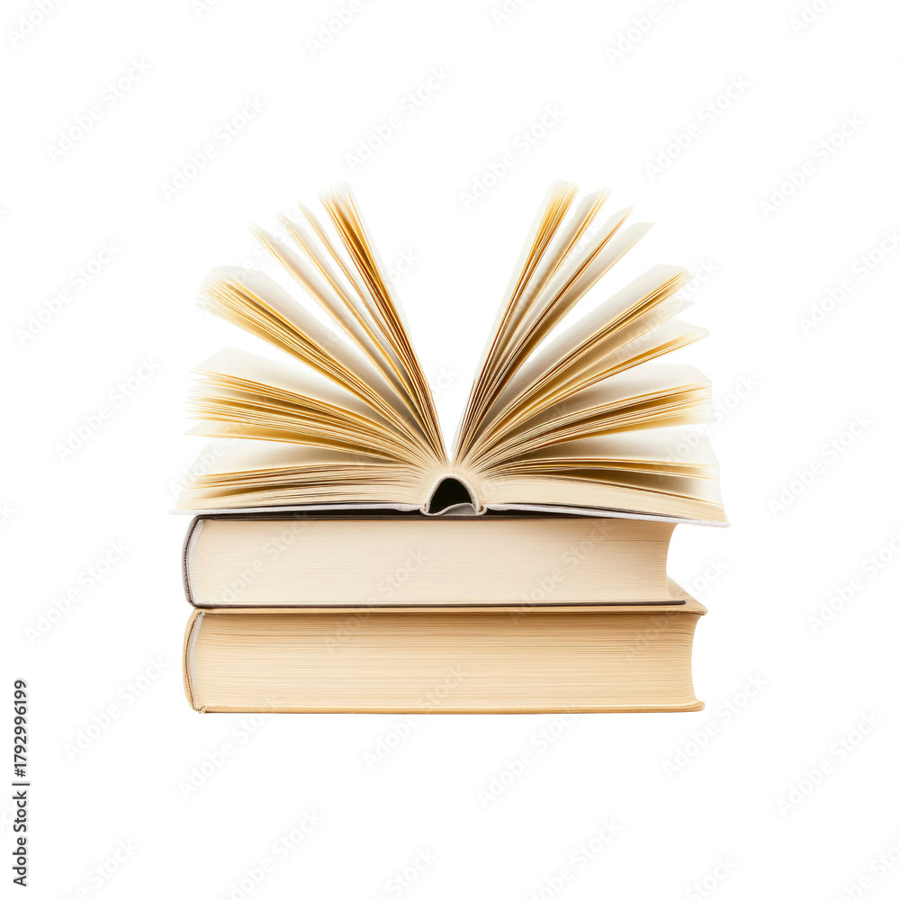 Fototapeta premium Stack of books with an open book on top