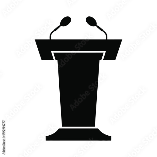 Podium and Dual Microphones Icon - Public Speaking, Conference, and Political Debate Vector