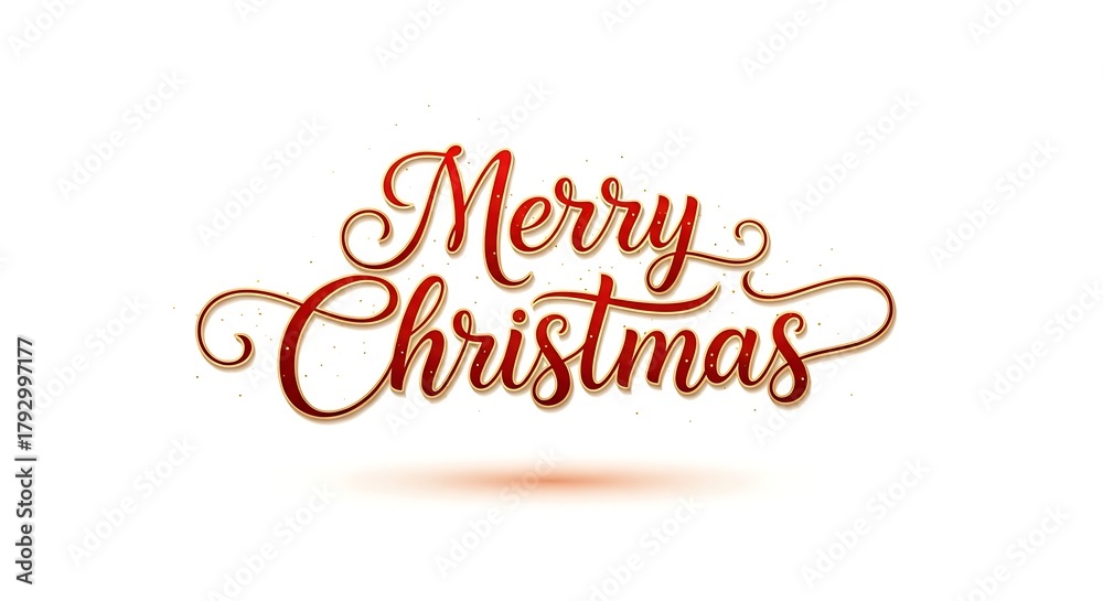 Fototapeta premium Elegant red and gold 'Merry Christmas' holiday greeting in decorative calligraphy.