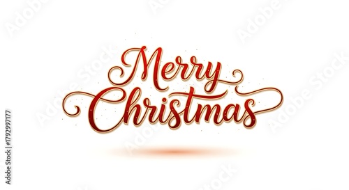 Elegant red and gold 'Merry Christmas' holiday greeting in decorative calligraphy.