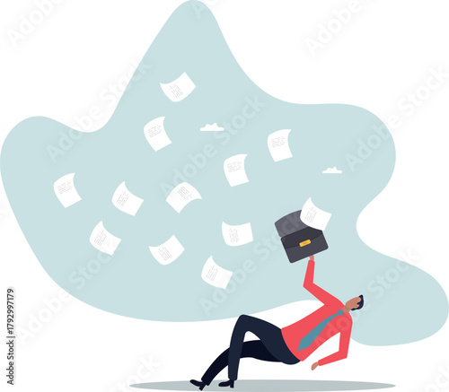 Overwhelmed or work overload, exhausted and anxiety, stressed and tired from problem and trouble, panic attack or shocked,about a man and his life.