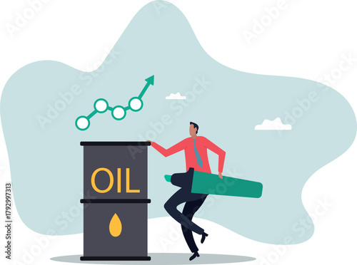 Oil price rising up, crude oil commodity price growth after crisis, high demand or energy or gasoline industry.about a man and his life.