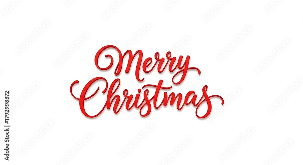 Fototapeta premium Elegant red calligraphy of 'Merry Christmas' with shadow effect on white background.