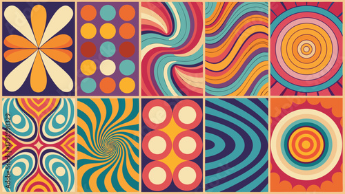 series of colorful, swirling psychedelic patterns showcasing bold hues and dynamic shapes..eps