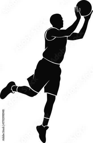Silhouette of a basketball player jumping to dunk