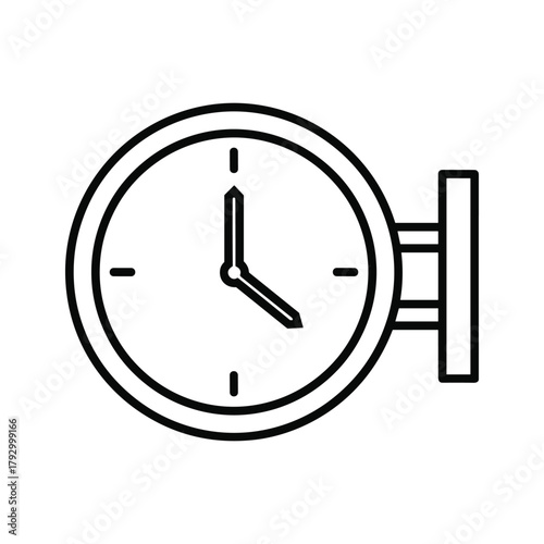A simple black and white line drawing of a clock mounted on a wall