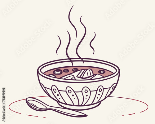 Illustration of a bowl of soup with a spoon