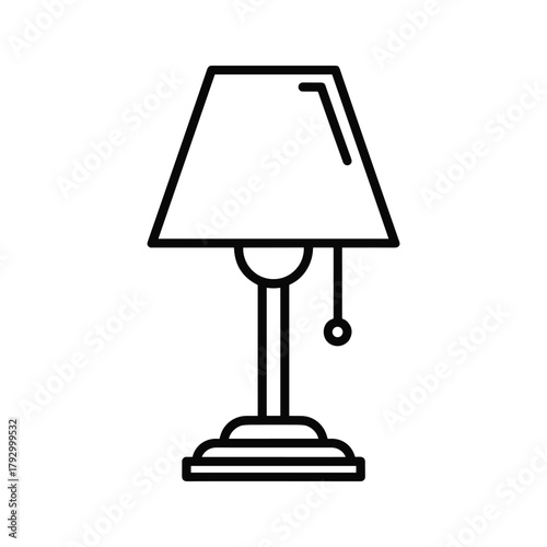 Simple line art icon of a table lamp with a pull chain