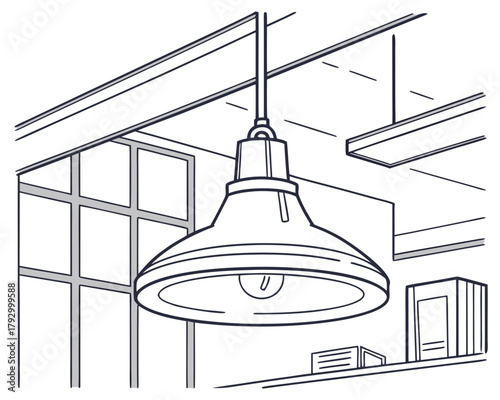 Illustration of a hanging pendant light fixture in a room with a window
