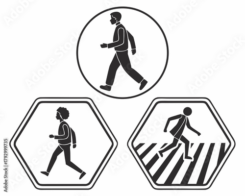 Illustration of pedestrian crossing signs with people walking
