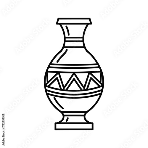 Line art illustration of a decorative vase with geometric patterns