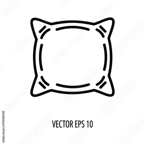 Simple black and white line art icon of a square pillow or cushion