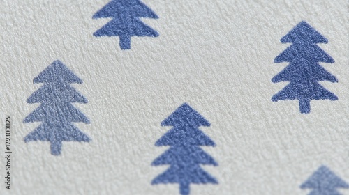 Christmas Vintage Tree Pattern with Blue Pine Trees on Textured White Background, Ideal for Wallpaper, Poster, and Festive Design Projects