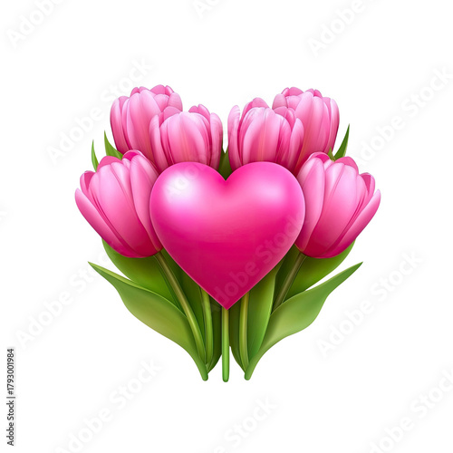 Pink tulips with heart on black background