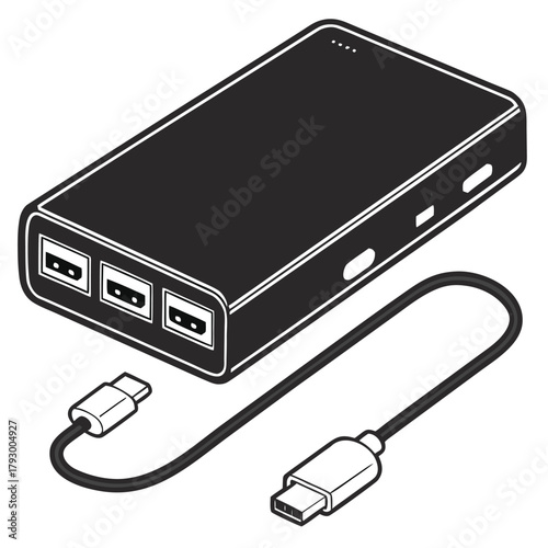 Portable Power Bank Illustration with USB Ports Vector

